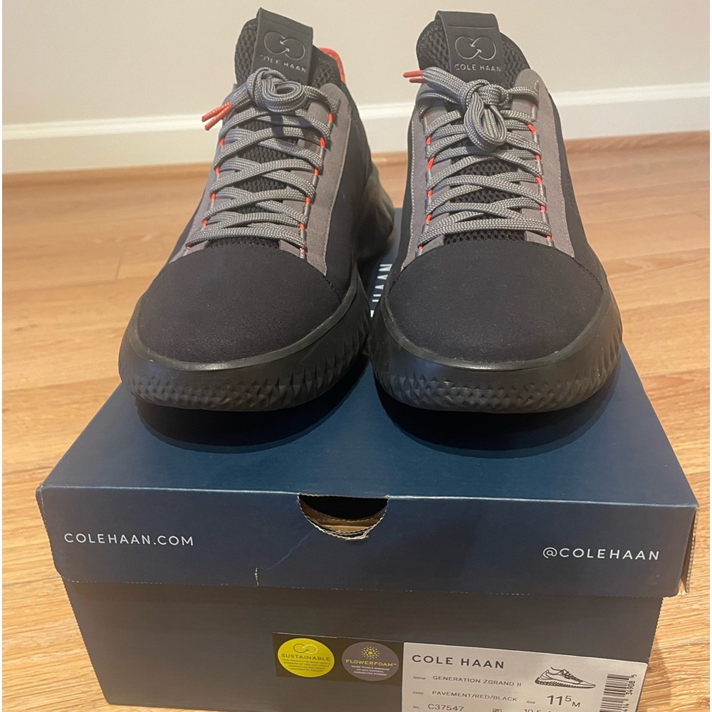 Cole Haan Black and Gray Men's Sneakers with Red Accents - Picture 3 of 8